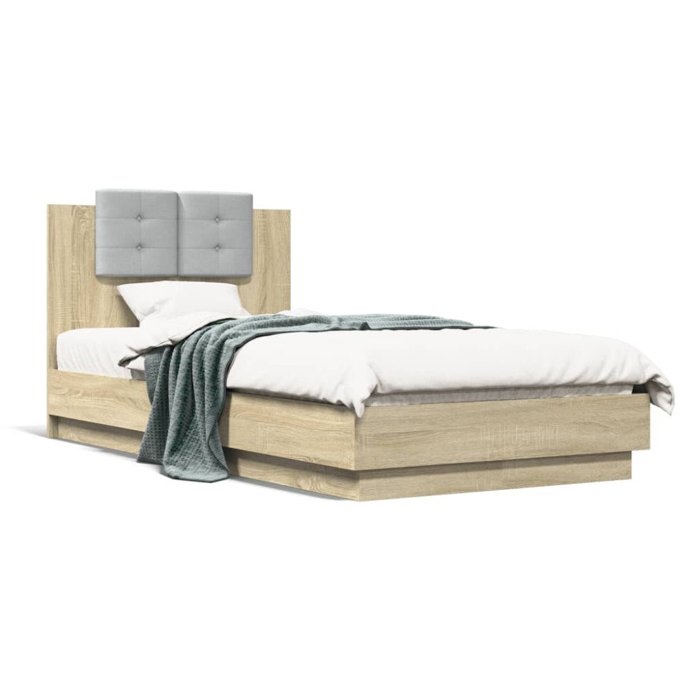 vidaXL Sängram med huvudgavel sonoma-ek 75x190 cm konstruerat trä