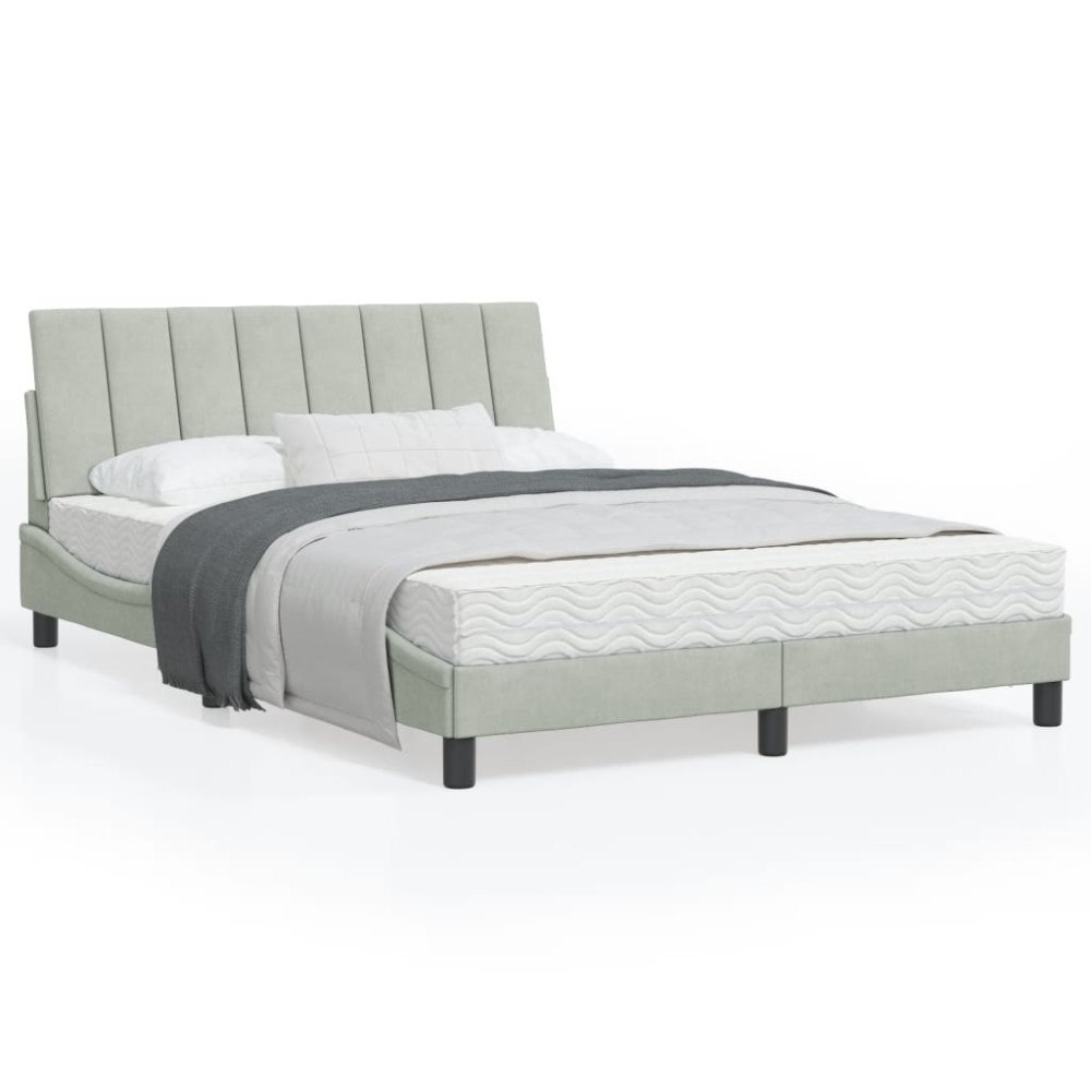 vidaXL Bed Frame without Mattress "Hanko" Light Grey 140x190 cm Velvet