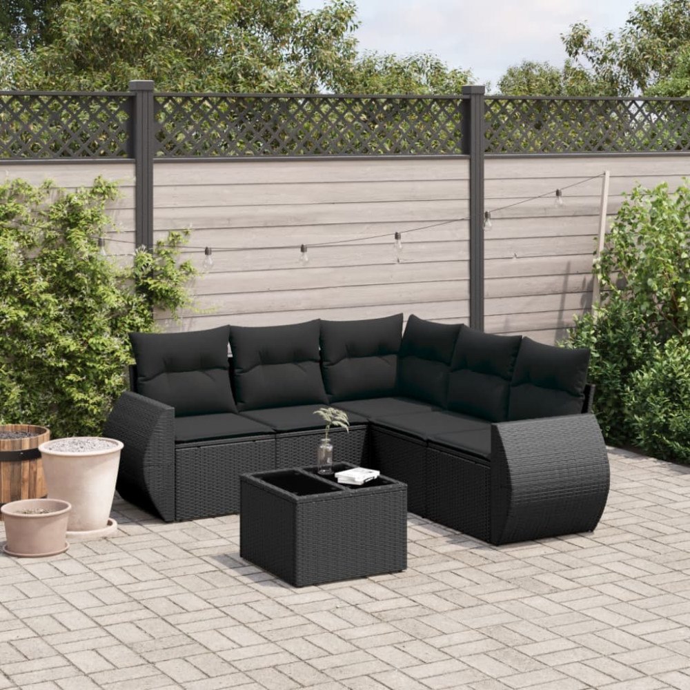 vidaXL Loungegrupp med dynor 6 delar svart konstrotting