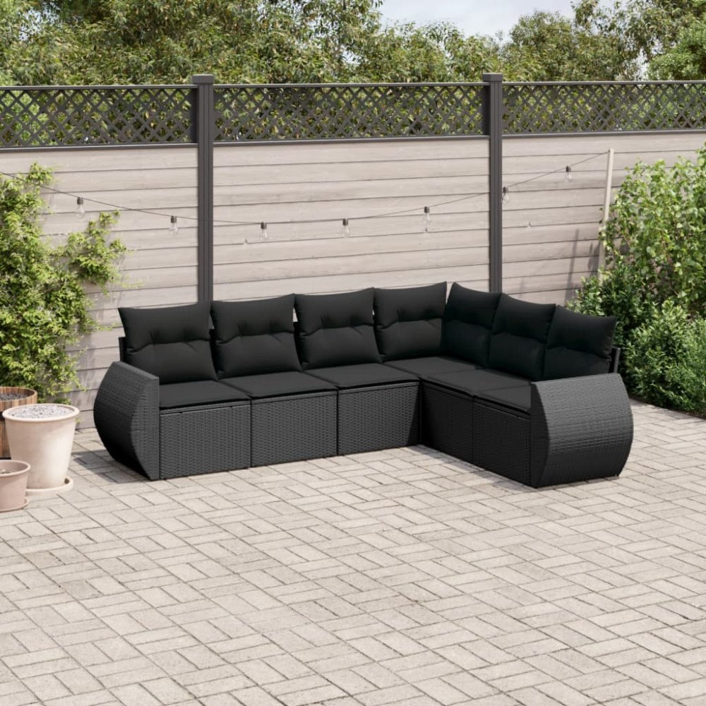 vidaXL Loungegrupp med dynor 6 delar svart konstrotting