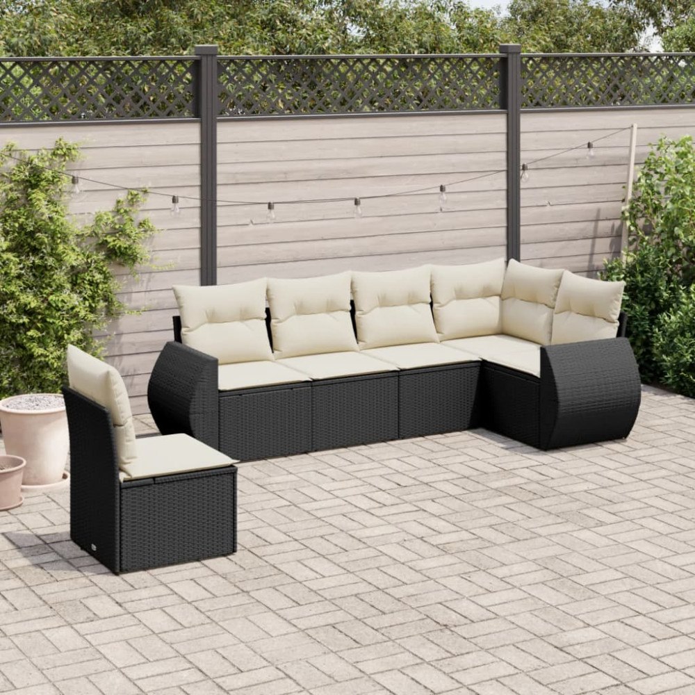 vidaXL Loungegrupp med dynor 6 delar svart konstrotting
