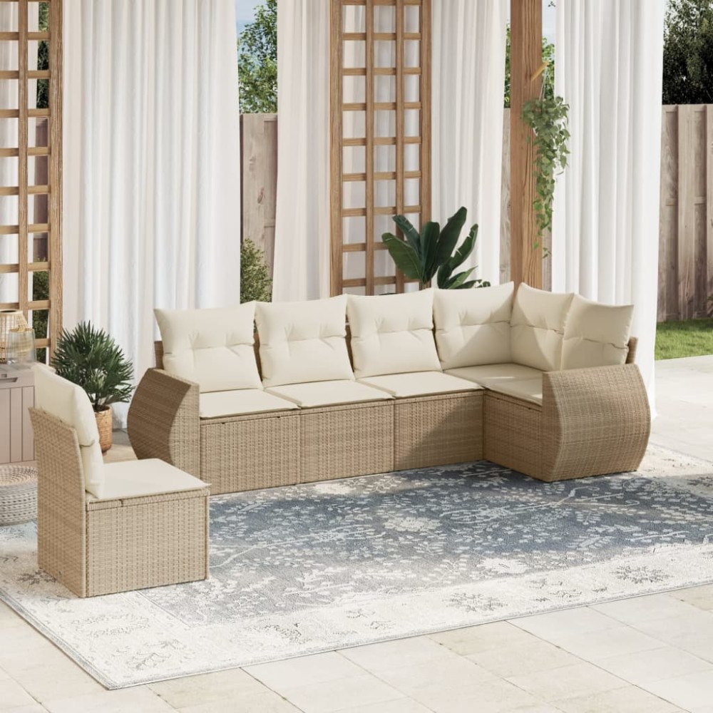 vidaXL Soffgrupp för trädgården med dynor 6 delar beige konstrotting