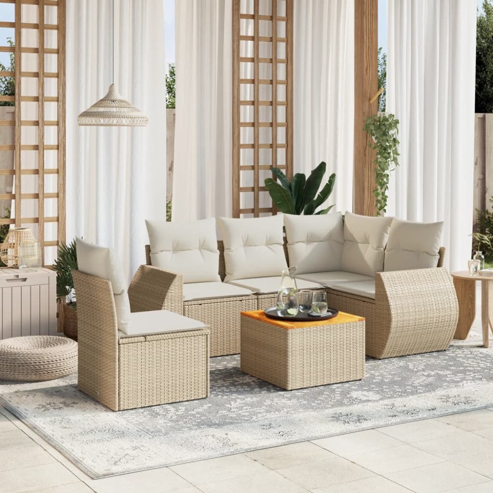 vidaXL Soffgrupp för trädgården med dynor 6 delar beige konstrotting
