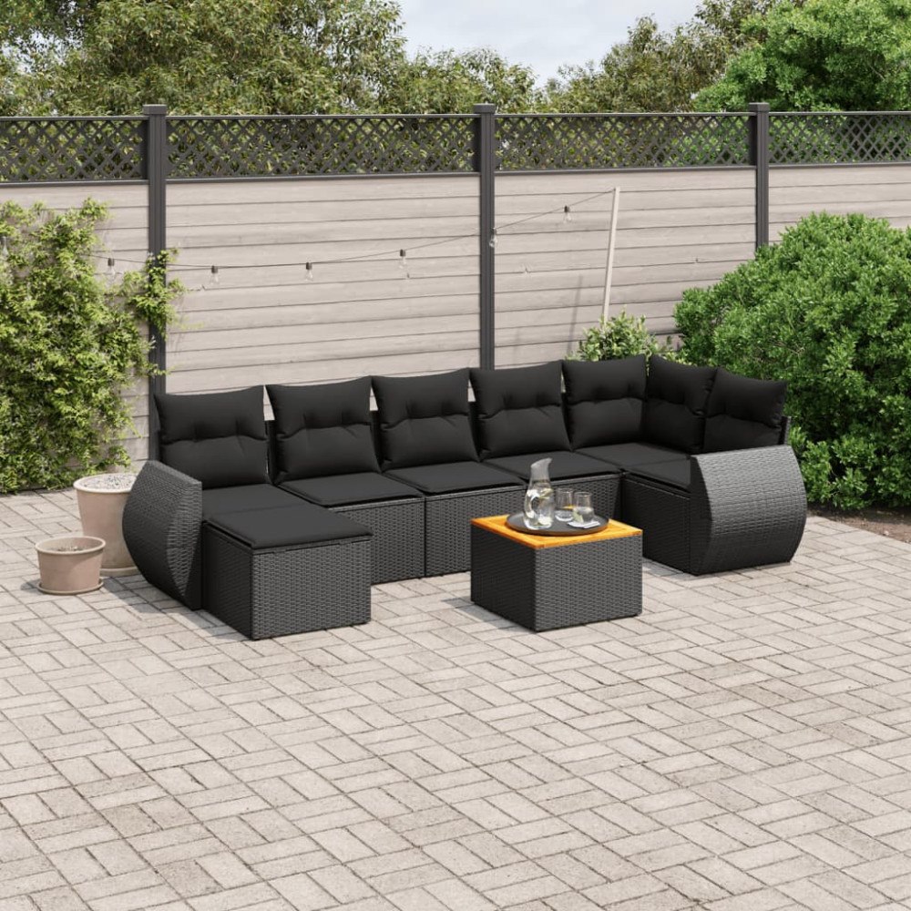 vidaXL Loungegrupp för trädgården med dynor 8 delar svart konstrotting