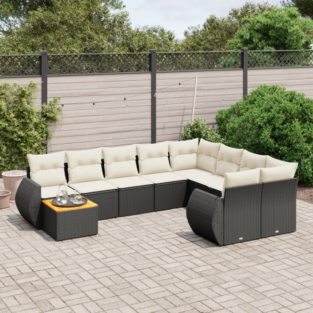 vidaXL Loungegrupp 10 delar med svarta dynor konstrotting