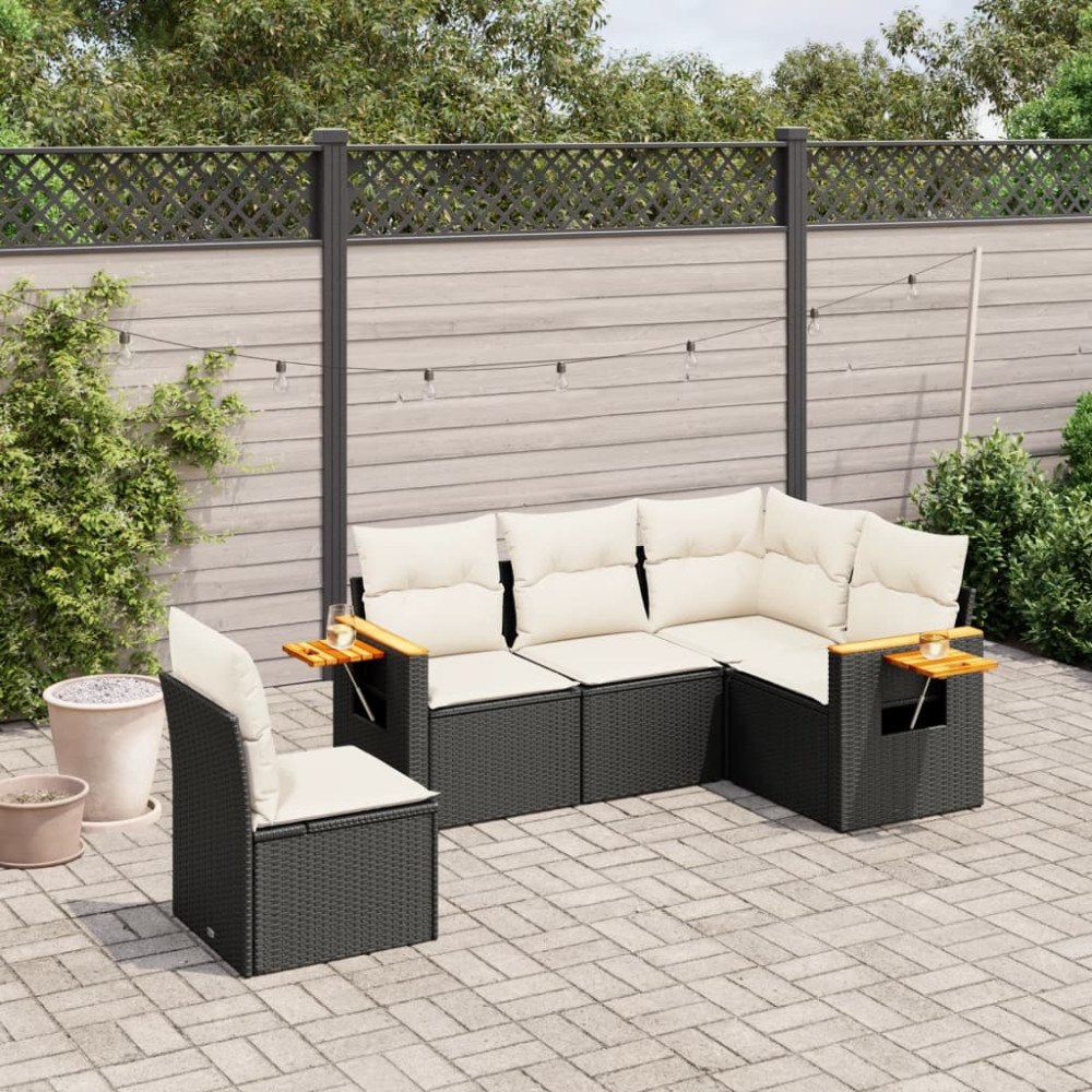 vidaXL Loungegrupp för trädgården med dynor 5 delar svart konstrotting