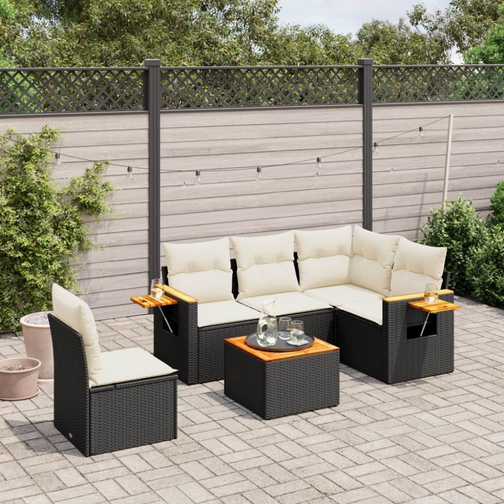 vidaXL Loungegrupp med dynor 6 delar svart konstrotting