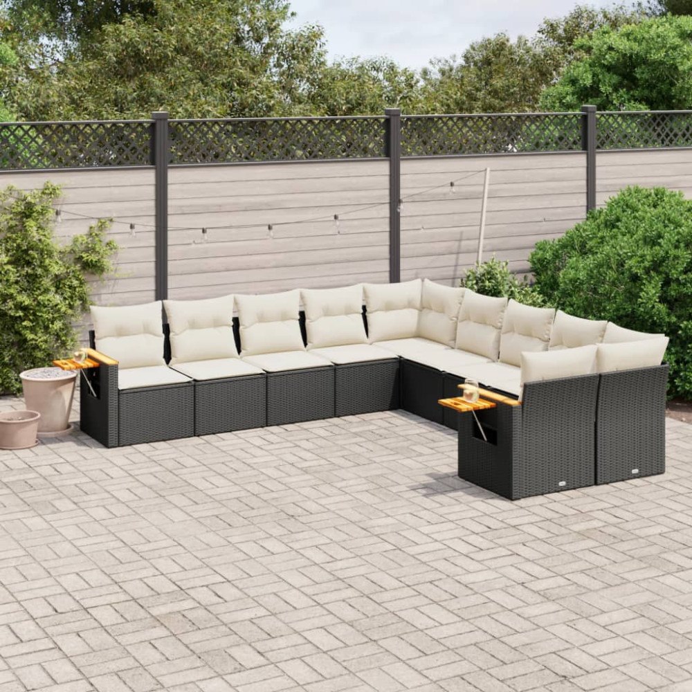 vidaXL Loungegrupp 10 delar med svarta dynor konstrotting