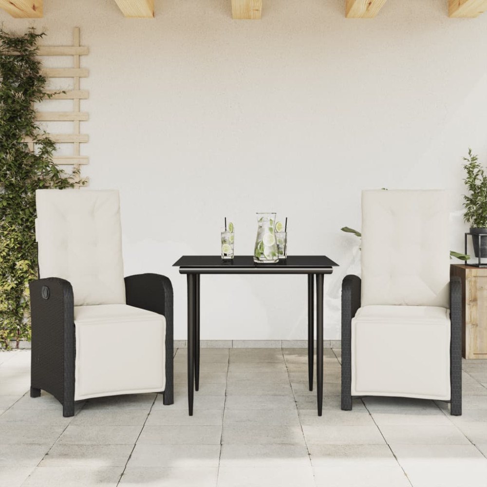 vidaXL Caféset med dynor 3 delar svart konstrotting