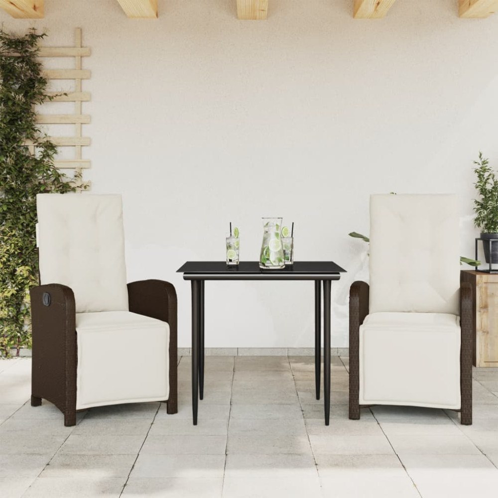 vidaXL Bistrogrupp med dynor 3 delar brun konstrotting