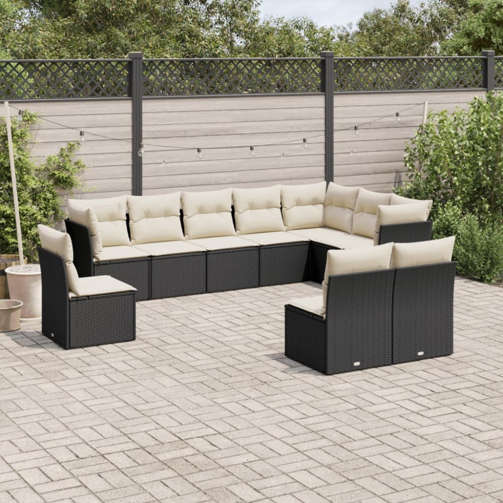 vidaXL Loungegrupp 10 delar med svarta dynor konstrotting