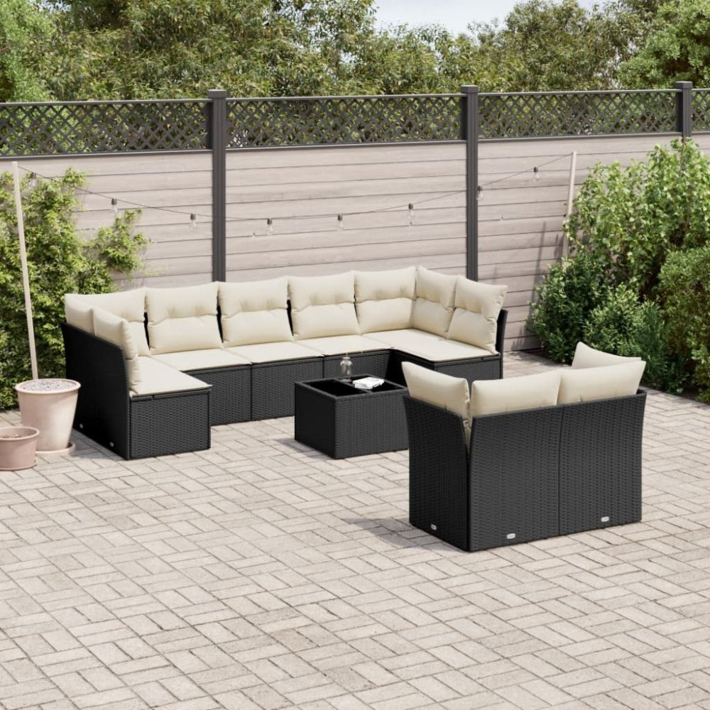 vidaXL Loungegrupp 10 delar med svarta dynor konstrotting