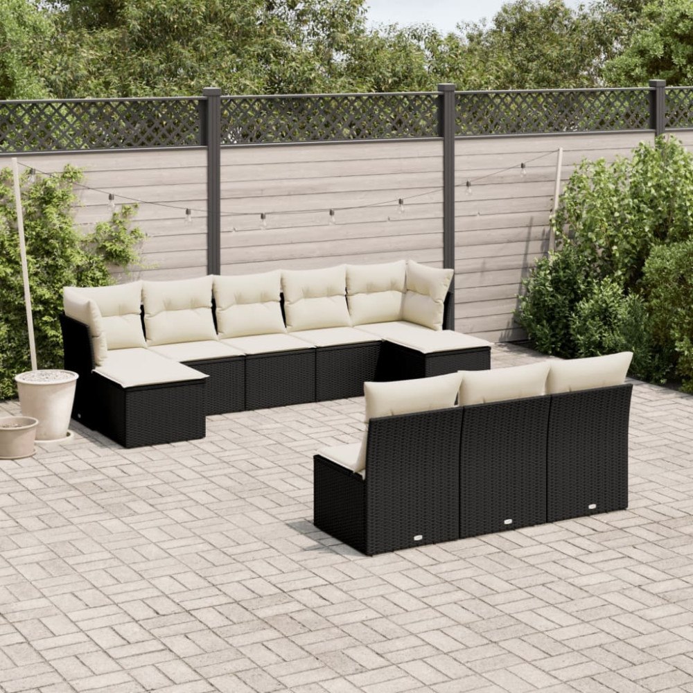vidaXL Loungegrupp 10 delar med svarta dynor konstrotting