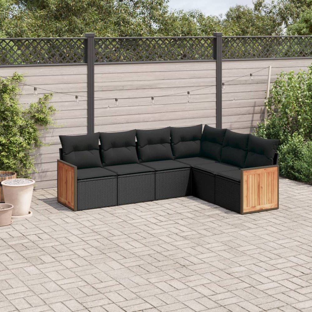 vidaXL Loungegrupp med dynor 6 delar svart konstrotting