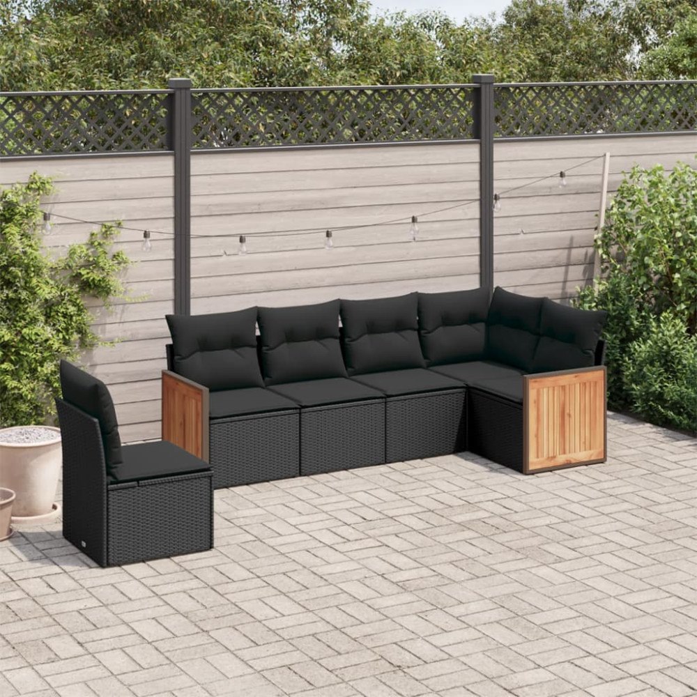 vidaXL Loungegrupp med dynor 6 delar svart konstrotting