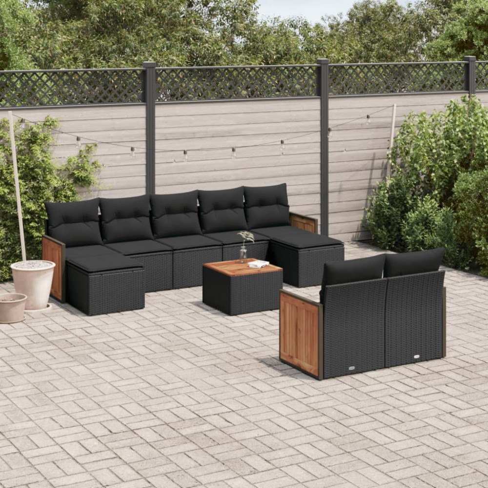 vidaXL Loungegrupp 10 delar med svarta dynor konstrotting
