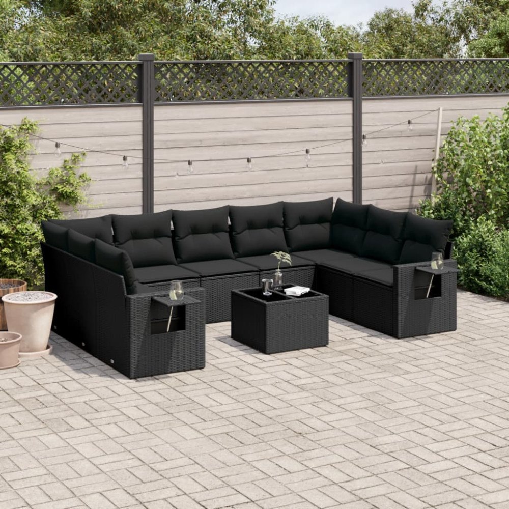 vidaXL Loungegrupp 10 delar med svarta dynor konstrotting