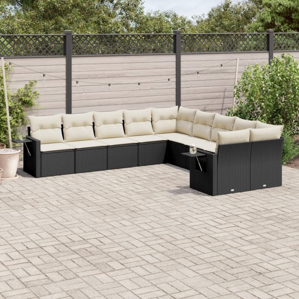 vidaXL Loungegrupp 10 delar med svarta dynor konstrotting