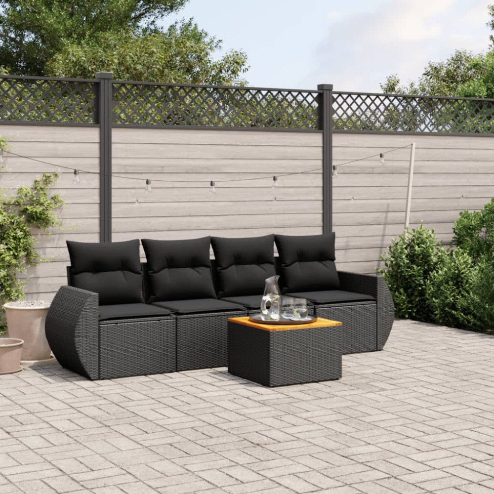 vidaXL Loungegrupp för trädgården med dynor 5 delar svart konstrotting