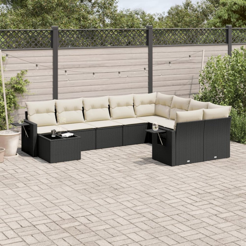 vidaXL Loungegrupp 10 delar med svarta dynor konstrotting