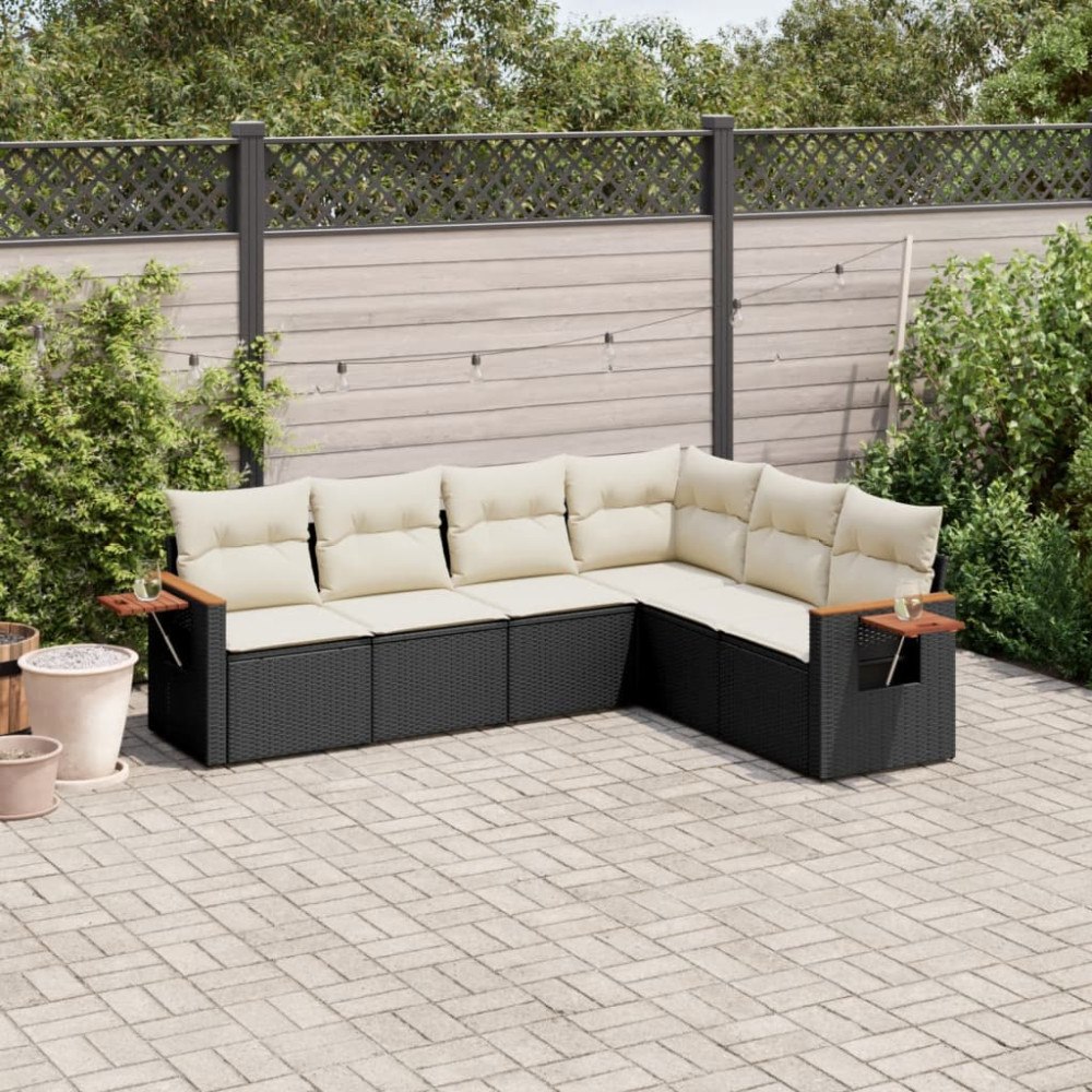 vidaXL Loungegrupp med dynor 6 delar svart konstrotting