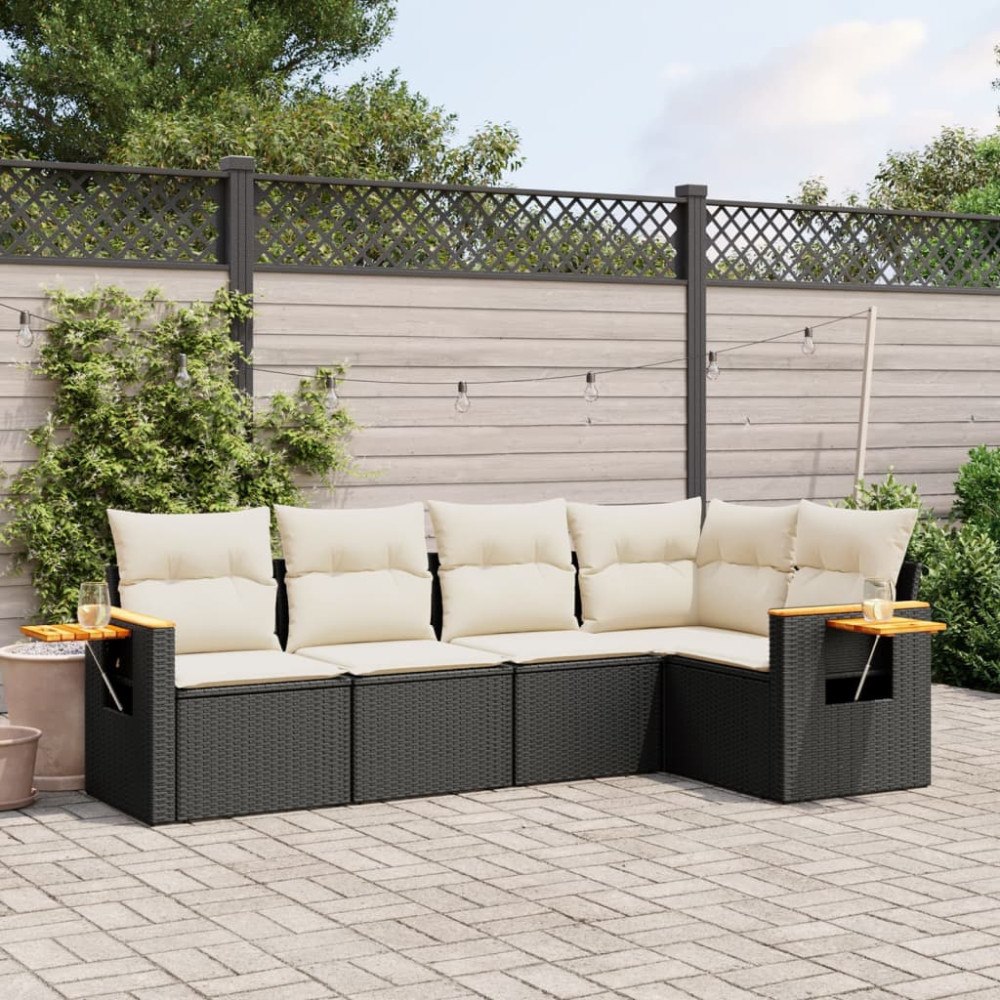 vidaXL Loungegrupp för trädgården med dynor 5 delar svart konstrotting