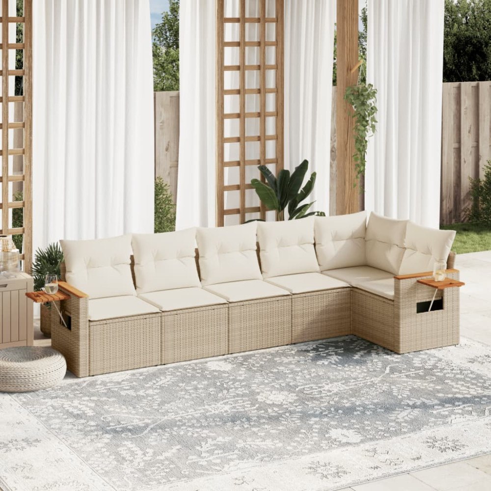vidaXL Soffgrupp för trädgården med dynor 6 delar beige konstrotting
