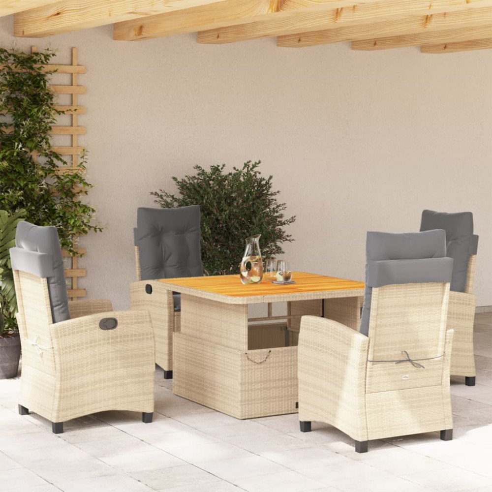 vidaXL Matgrupp för trädgården med dynor 5 delar beige konstrotting