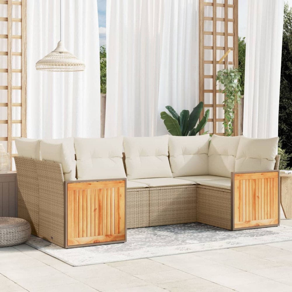 vidaXL Soffgrupp för trädgården med dynor 6 delar beige konstrotting