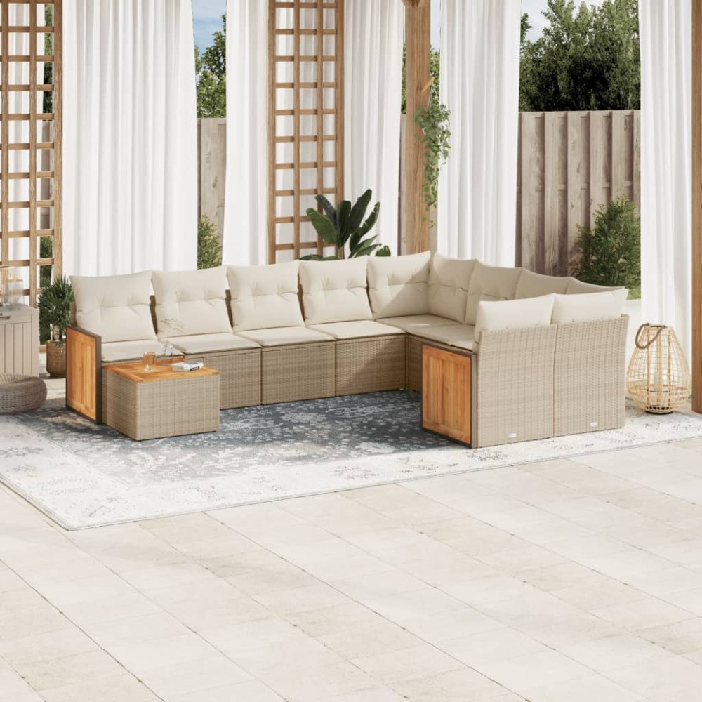 vidaXL Soffgrupp för trädgård med dynor 10 delar beige konstrotting
