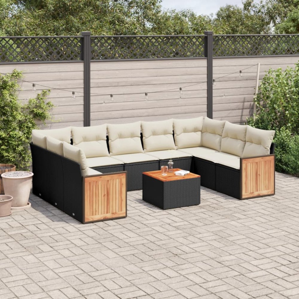 vidaXL Loungegrupp 10 delar med svarta dynor konstrotting