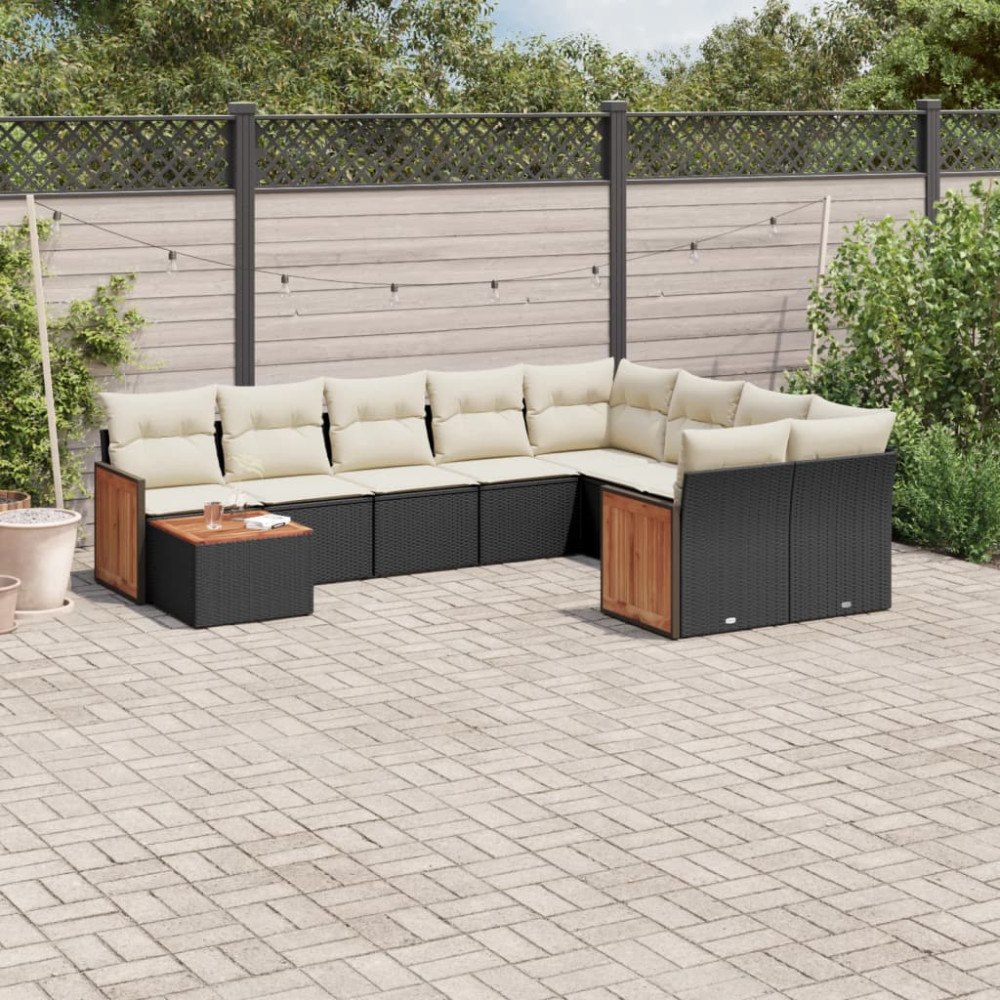 vidaXL Loungegrupp 10 delar med svarta dynor konstrotting