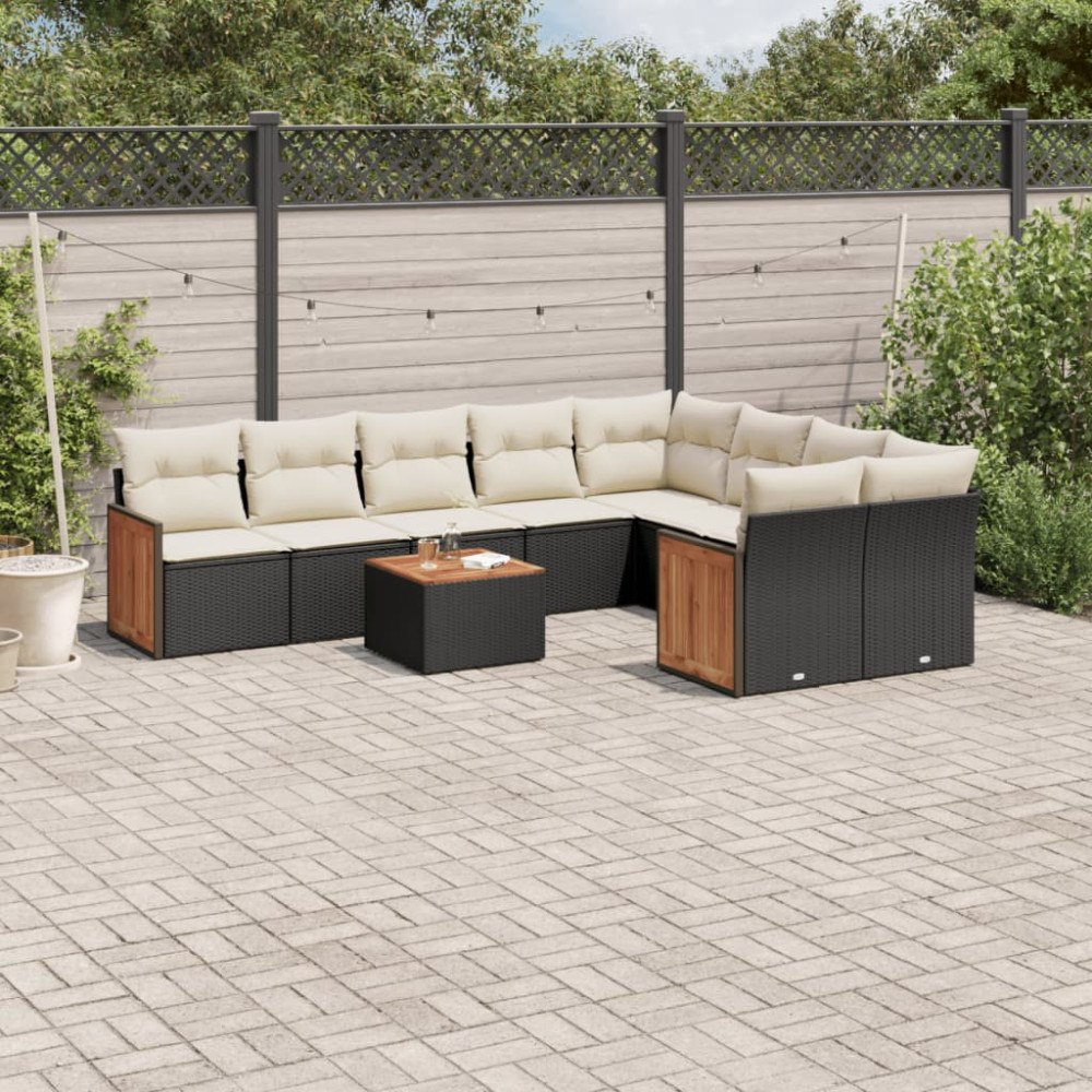 vidaXL Loungegrupp 10 delar med svarta dynor konstrotting