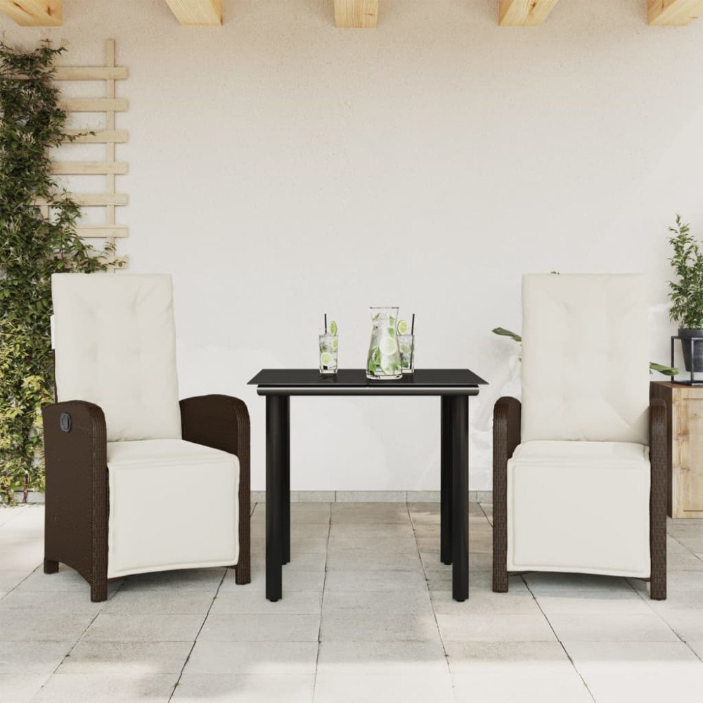 vidaXL Bistrogrupp med dynor 3 delar brun konstrotting