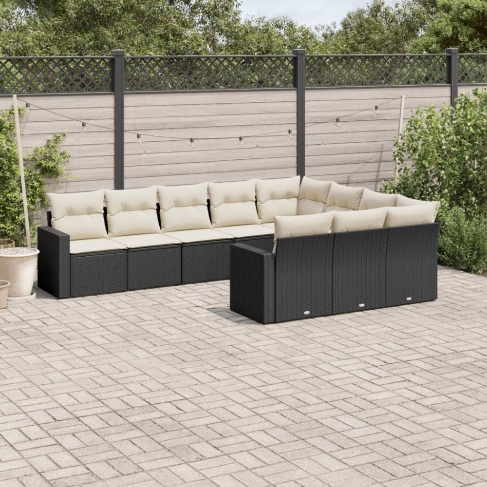 vidaXL Loungegrupp 10 delar med svarta dynor konstrotting