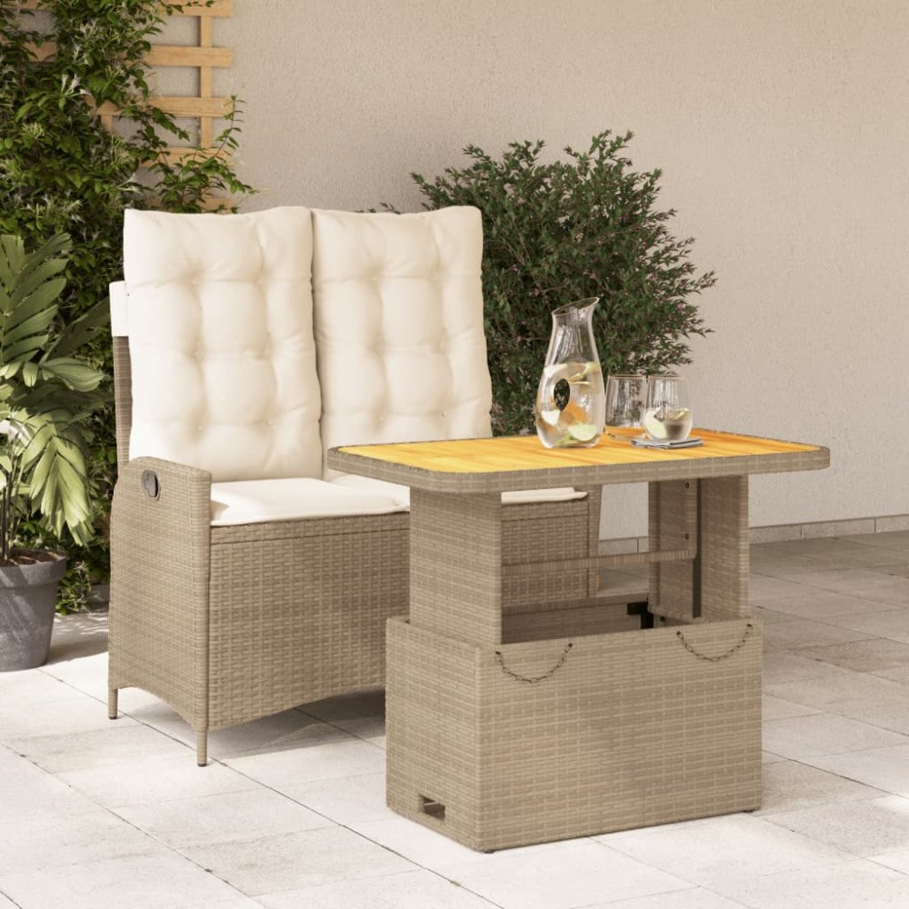 vidaXL Matgrupp för trädgården med dynor 2 delar beige konstrotting
