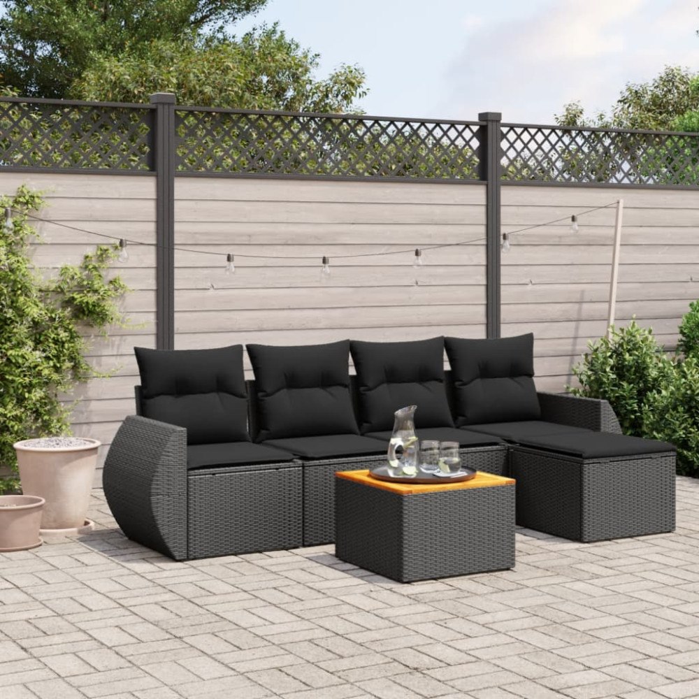vidaXL Loungegrupp med dynor 6 delar svart konstrotting