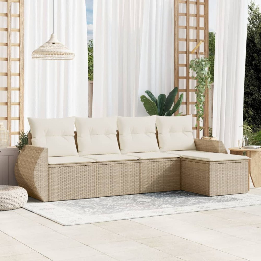 vidaXL Soffgrupp för trädgården med dynor 5 delar beige konstrotting