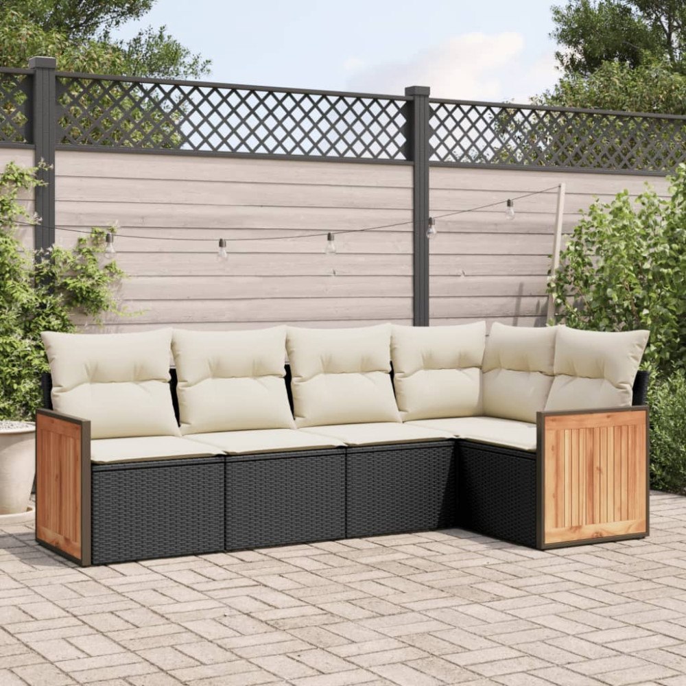 vidaXL Loungegrupp för trädgården med dynor 5 delar svart konstrotting
