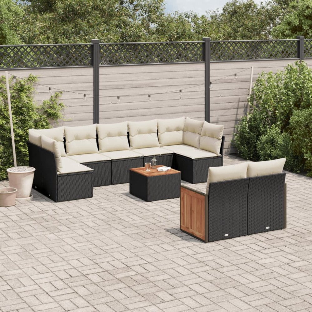 vidaXL Loungegrupp 10 delar med svarta dynor konstrotting
