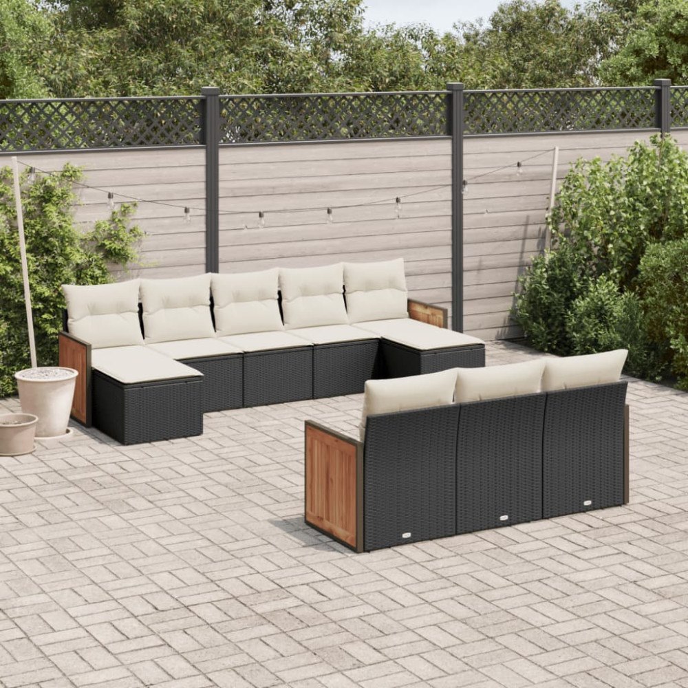 vidaXL Loungegrupp 10 delar med svarta dynor konstrotting