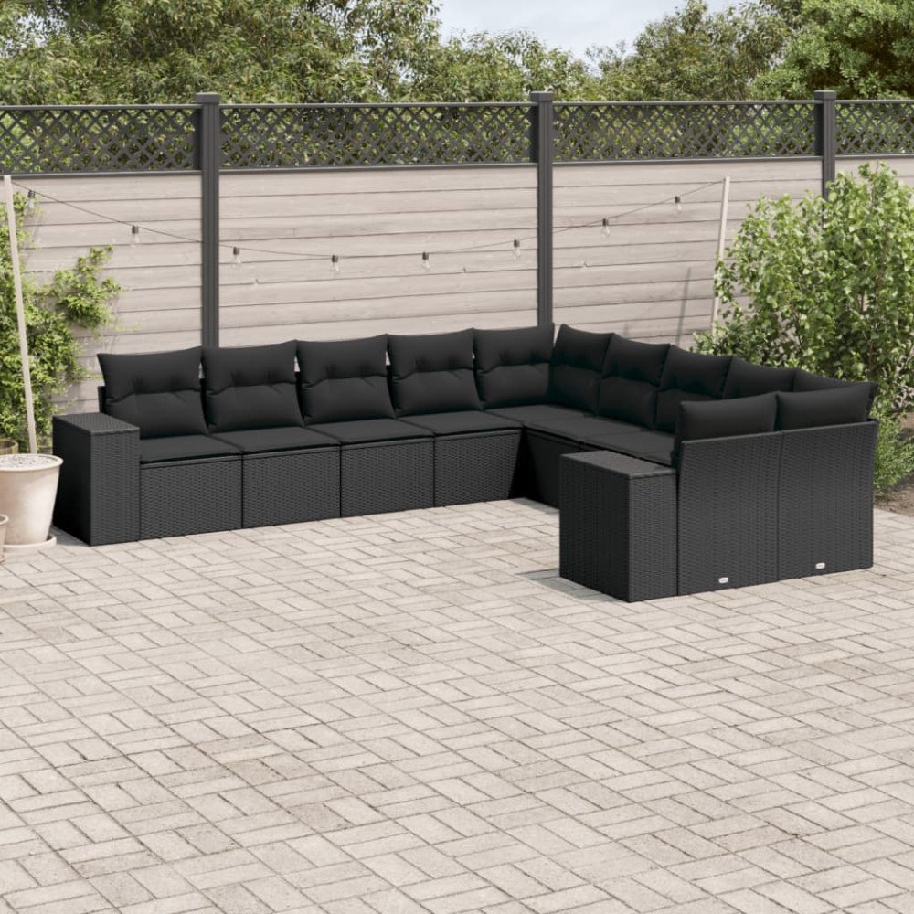 vidaXL Loungegrupp 10 delar med svarta dynor konstrotting