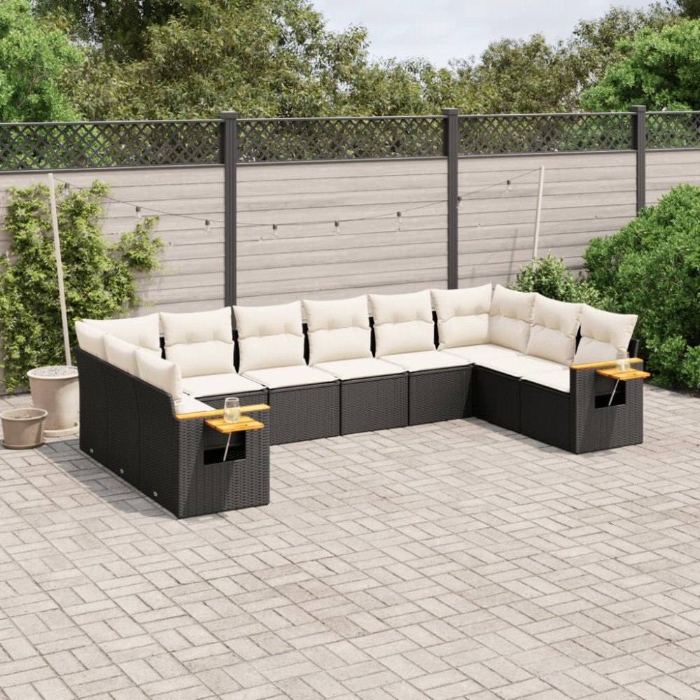 vidaXL Loungegrupp 10 delar med svarta dynor konstrotting