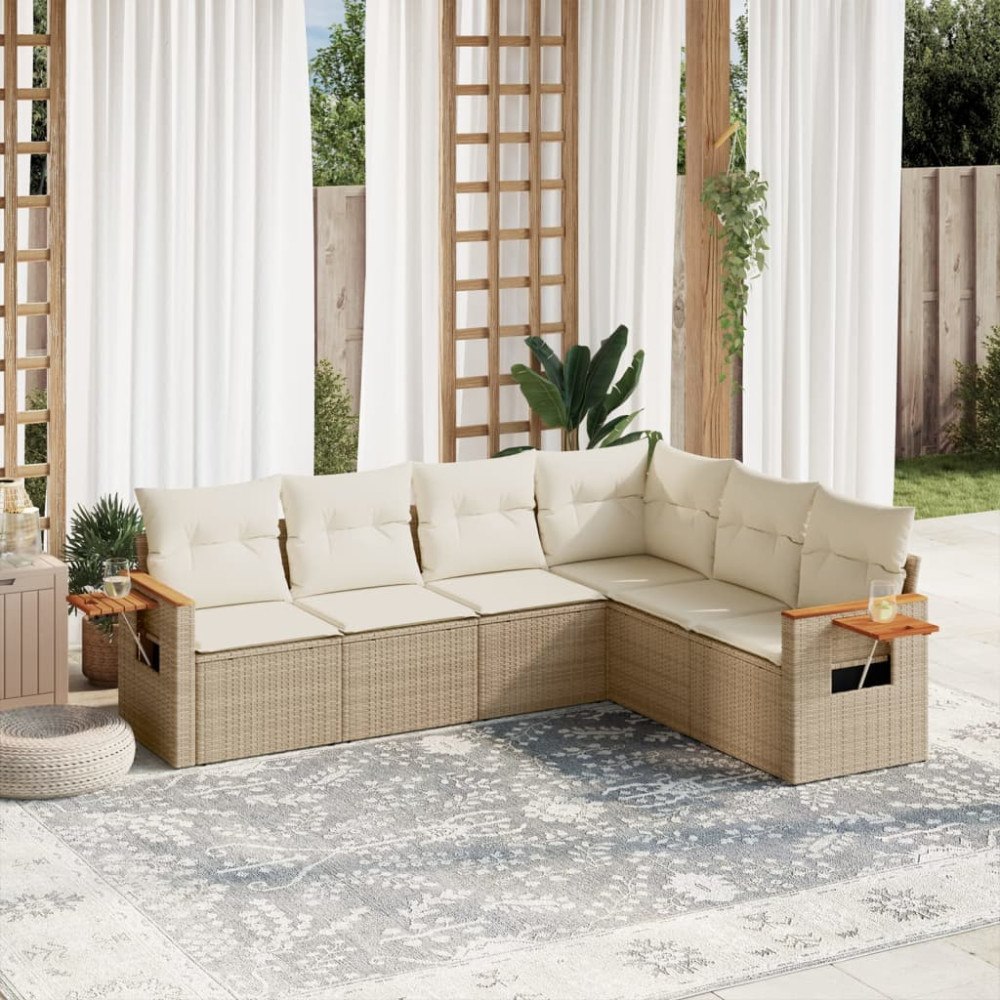 vidaXL Soffgrupp för trädgården med dynor 6 delar beige konstrotting
