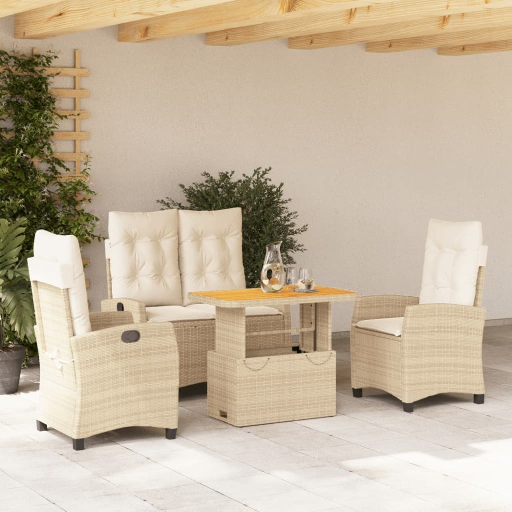 vidaXL Soffgrupp för trädgården med dynor 4 delar beige konstrotting