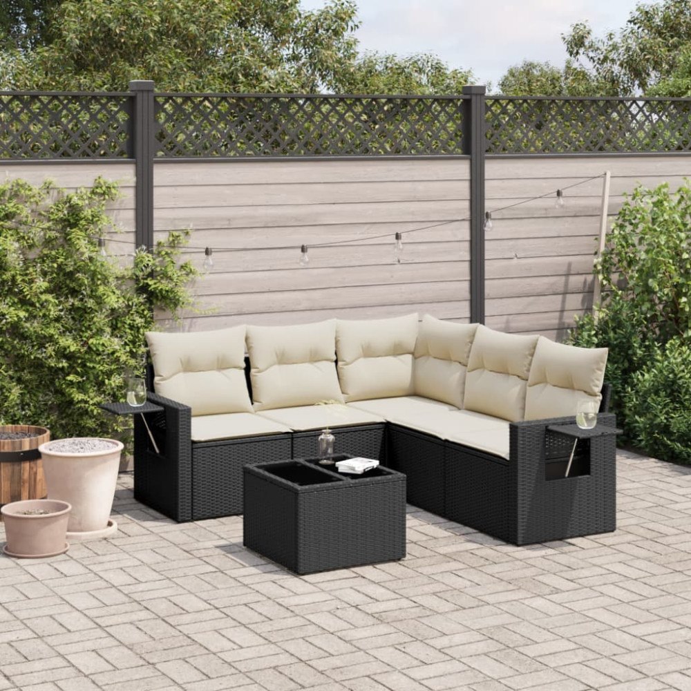 vidaXL Loungegrupp med dynor 6 delar svart konstrotting