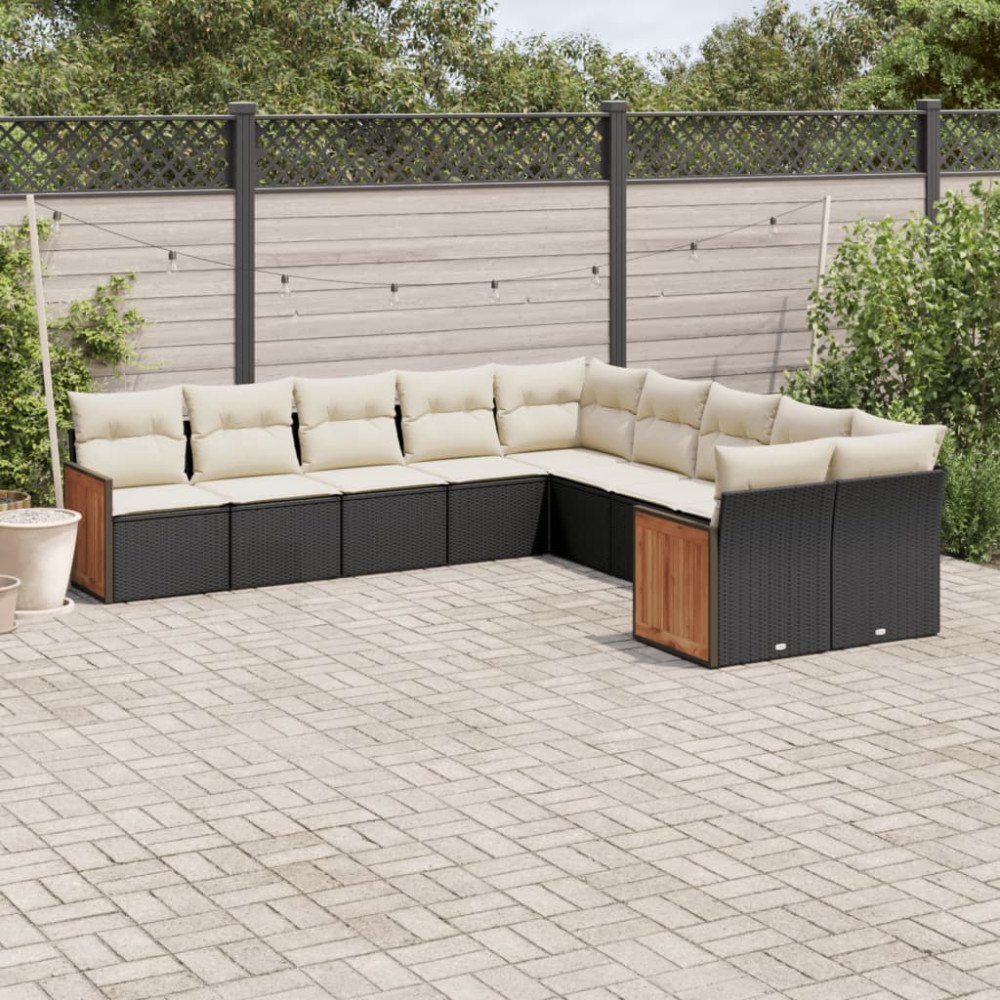 vidaXL Loungegrupp 10 delar med svarta dynor konstrotting