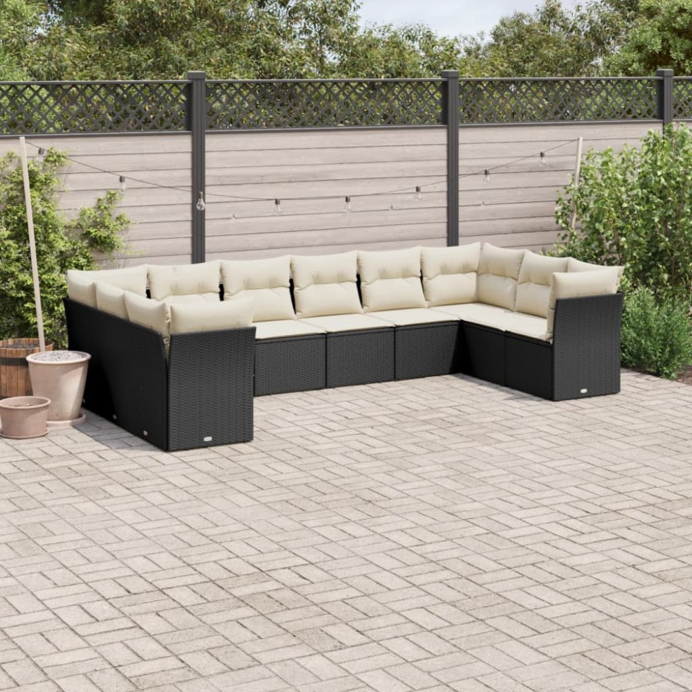 vidaXL Loungegrupp 10 delar med svarta dynor konstrotting