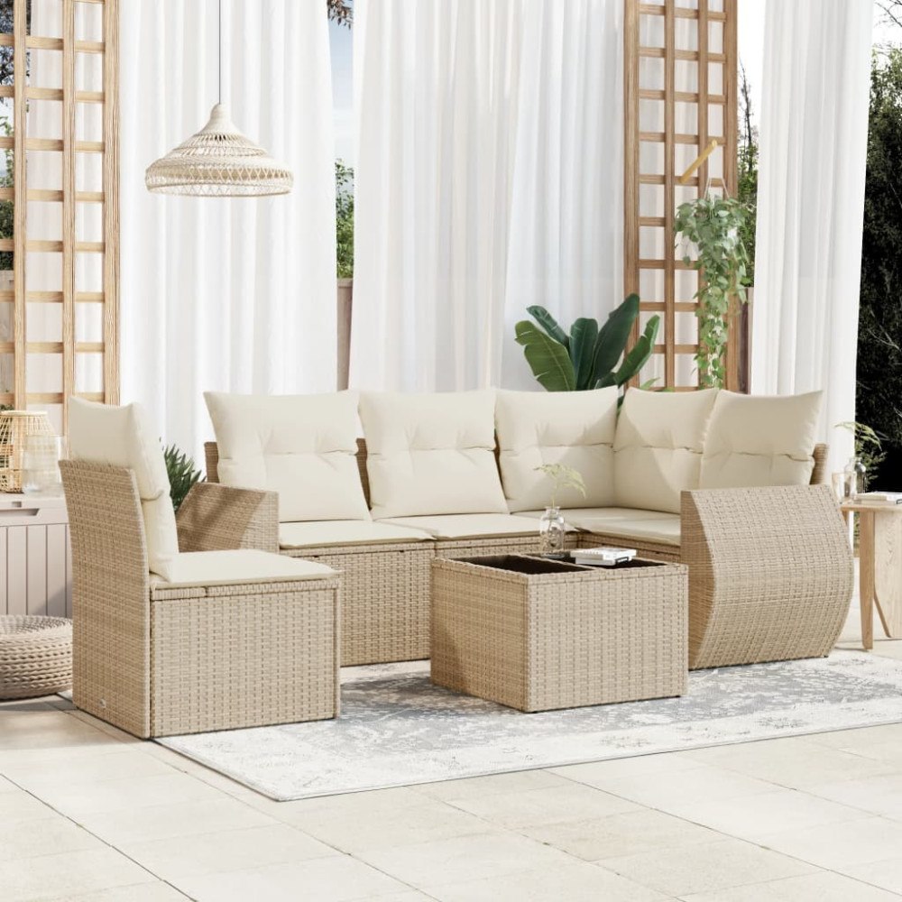 vidaXL Soffgrupp för trädgården med dynor 6 delar beige konstrotting