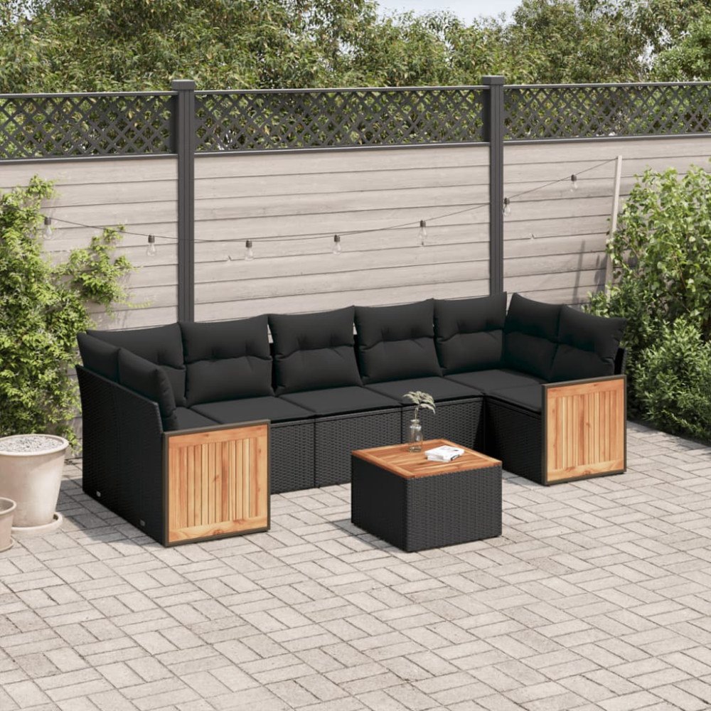 vidaXL Loungegrupp för trädgården med dynor 8 delar svart konstrotting